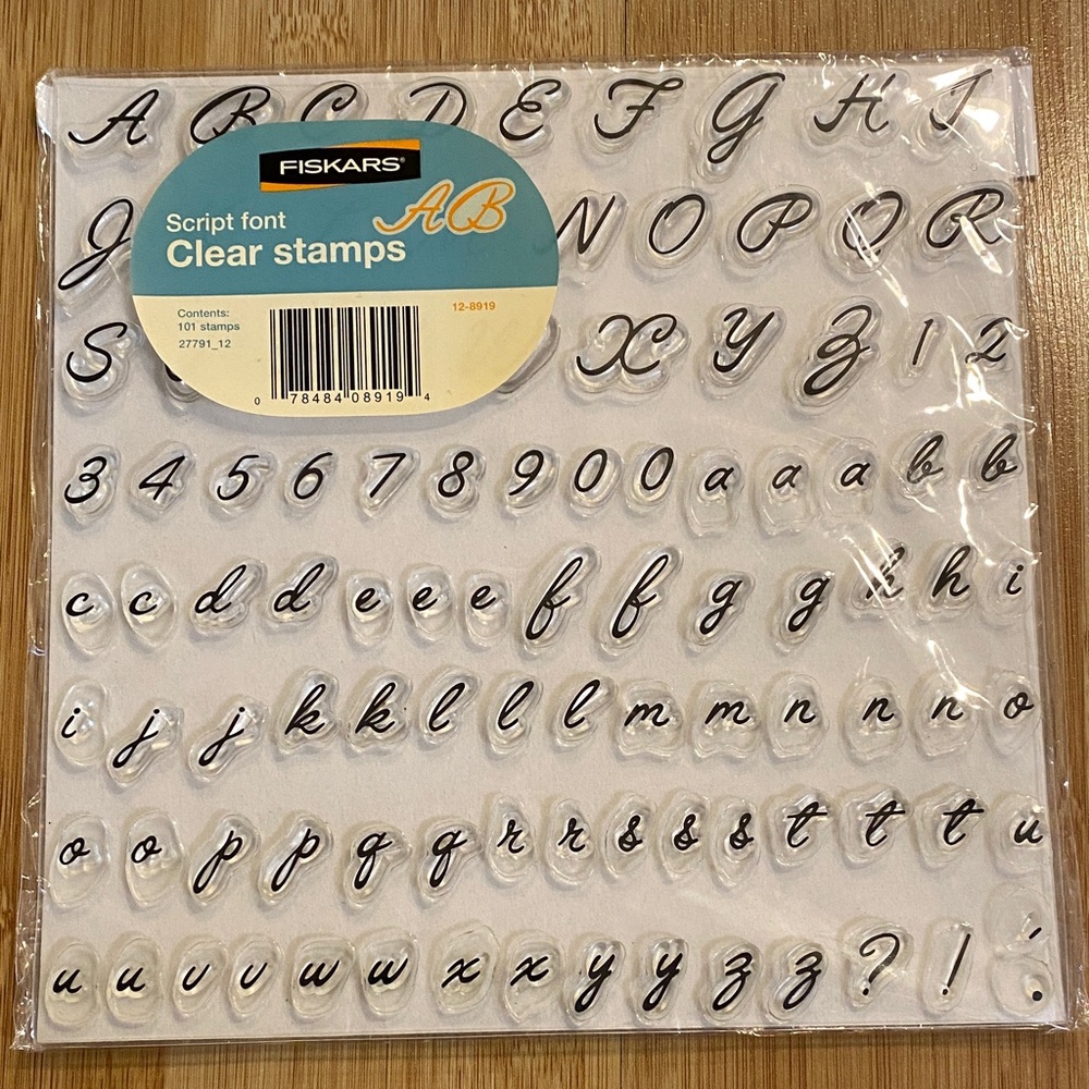 Fiskars Script Font Clear Stamps, Unused in sealed original packaging.